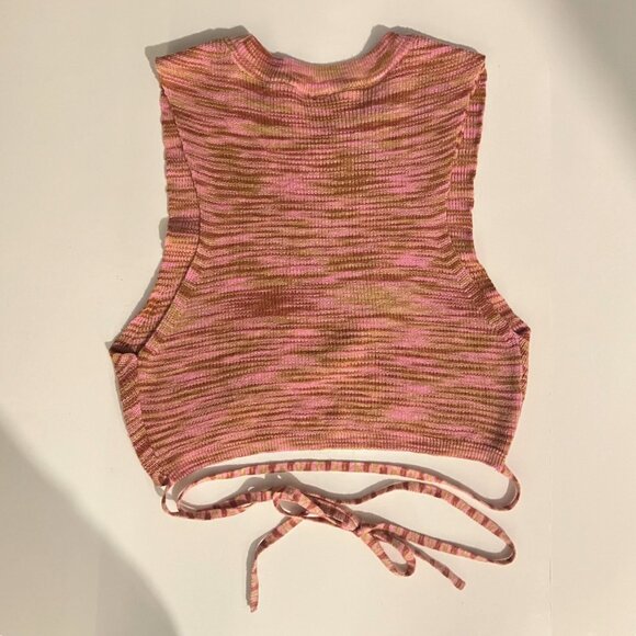 NEW Free People Boho Tie-Front Ribbed Crop Top in Pink, Multi Colour- Size XS - Picture 5 of 15